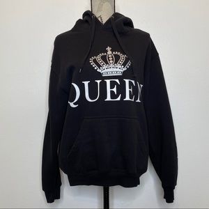 Black white silver QUEEN hooded sweater size Medium M hoodie
